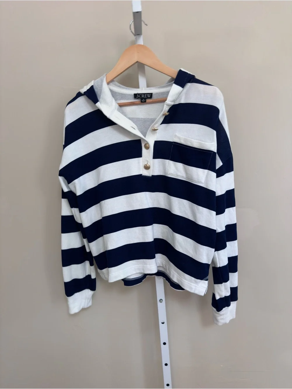 J.Crew Medium University Terry Striped Hoodie Navy White Nautical Coastal